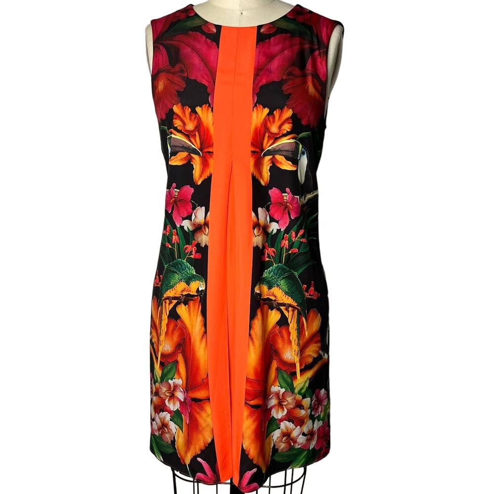 Ted Baker Size 1 Tropical Sew in Love Toucan Parrot Shift Dress US 4